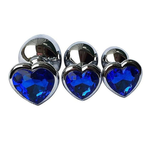 Metal Butt Plug With Round Gem Blue by Love In Leather - Butt Plugs