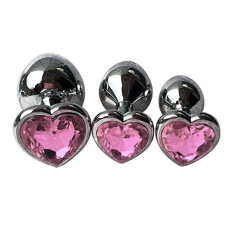 Metal Butt Plug With Heart Gem Pink by Love In Leather - Butt Plugs