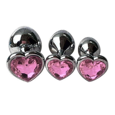 Metal Butt Plug With Heart Gem Pink by Love In Leather - Butt Plugs