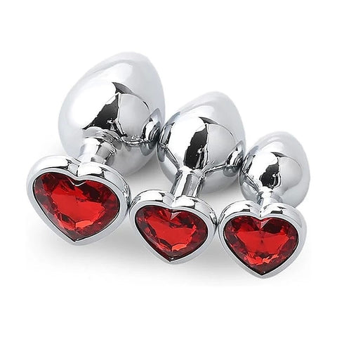 Metal Butt Plug With Heart Gem Red by Love In Leather - Butt Plugs