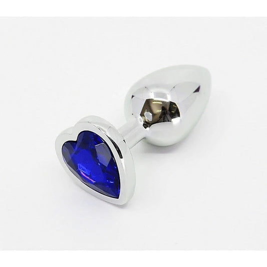 Metal Anal Plug With Heart Gem Blue by Love In Leather - Butt Plugs