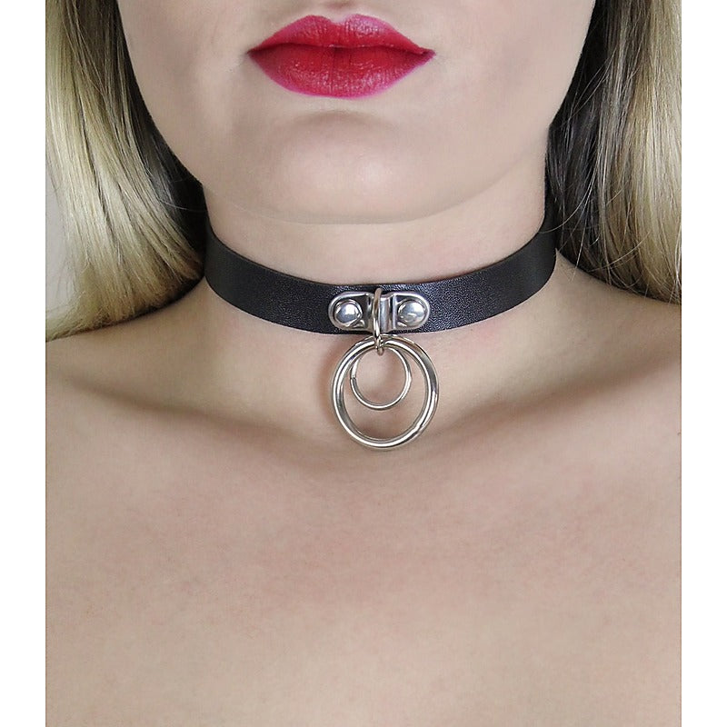 Double Ring Faux Leather Choker by Love In Leather - Collars and Leads