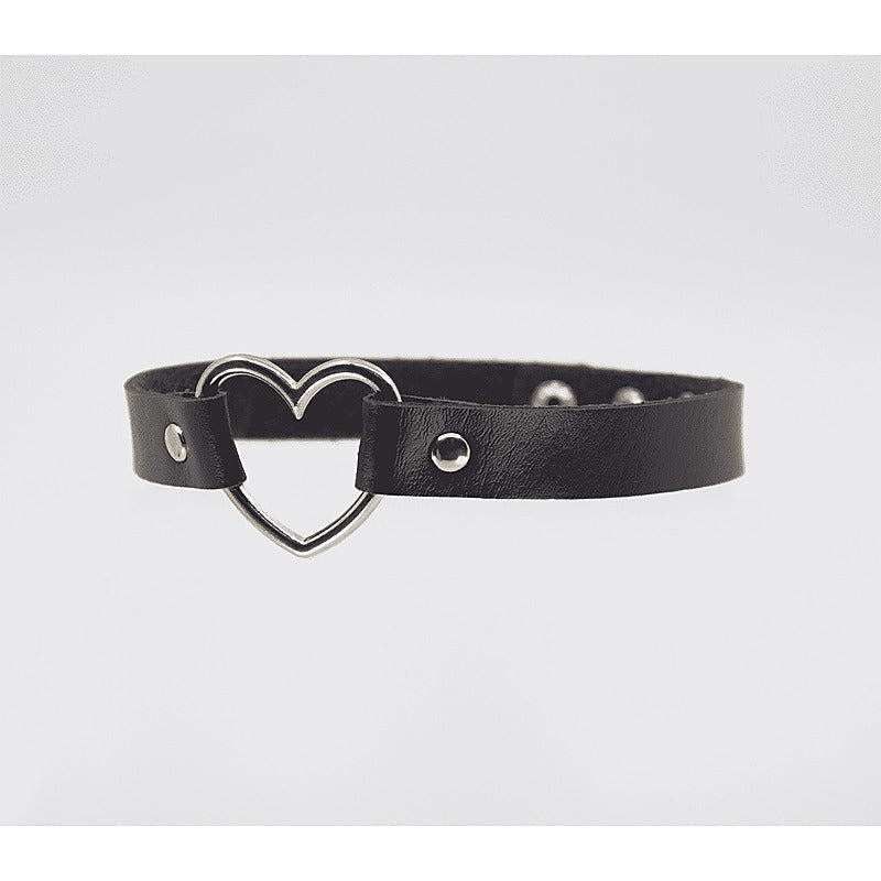 Heart Ring Faux Leather Fetish Choker by Love In Leather - Collars and Leads