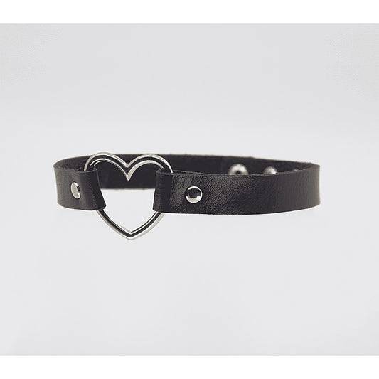 Heart Ring Faux Leather Fetish Choker by Love In Leather - Collars and Leads