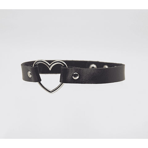 Heart Ring Faux Leather Fetish Choker by Love In Leather - Collars and Leads