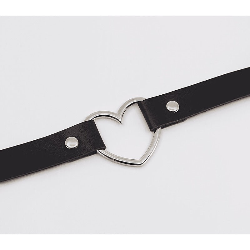 Heart Ring Faux Leather Fetish Choker by Love In Leather - Collars and Leads