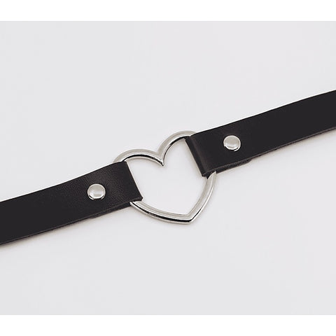 Heart Ring Faux Leather Fetish Choker by Love In Leather - Collars and Leads
