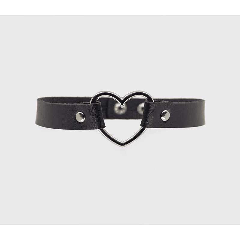 Heart Ring Faux Leather Fetish Choker by Love In Leather - Collars and Leads