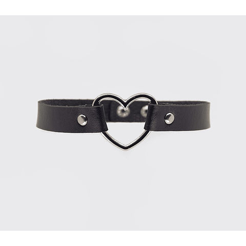 Heart Ring Faux Leather Fetish Choker by Love In Leather - Collars and Leads