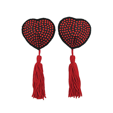 Heart Shape Rhinestone Nipple Tassels by Love In Leather - Breast and Nipple Toys