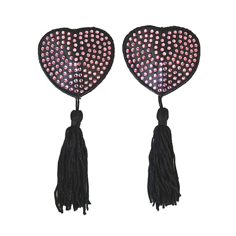 Heart Shape Rhinestone Nipple Tassels by Love In Leather - Breast and Nipple Toys