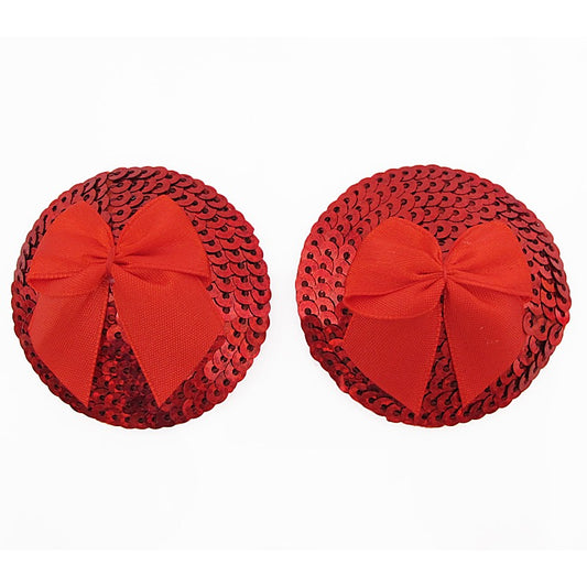 Round Sequin Nipple Pasties With Bow by Love In Leather - Breast and Nipple Toys