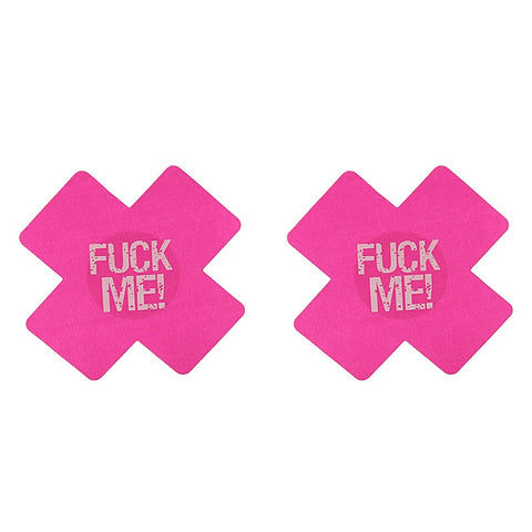 Fuck Me Satin Cross Nipple Pasties by Love In Leather - Breast and Nipple Toys