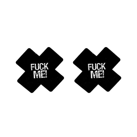 Fuck Me Satin Cross Nipple Pasties by Love In Leather - Breast and Nipple Toys