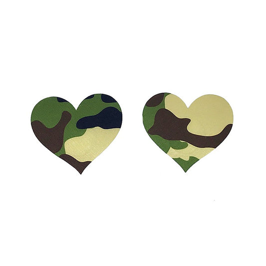 Satin Camo Print Heart Pasties by Love In Leather - Breast and Nipple Toys