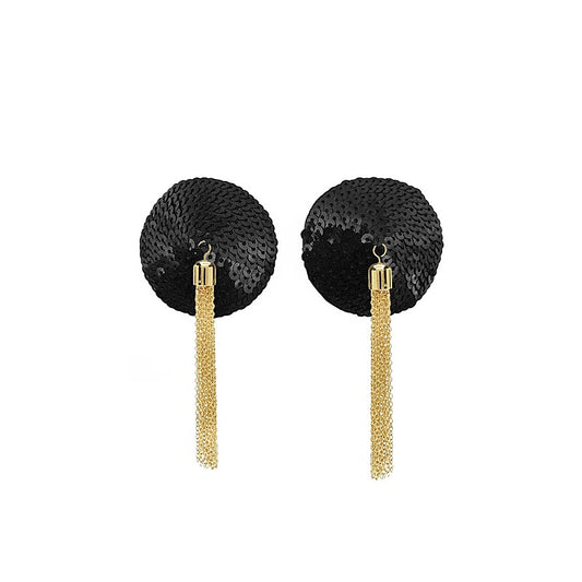 Sequin Pasties With Chain Tassels by Love In Leather - Breast and Nipple Toys