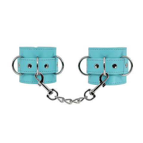 Turquoise Blue Faux Leather Wrist Cuffs by Berlin Baby - Cuffs And Restraints