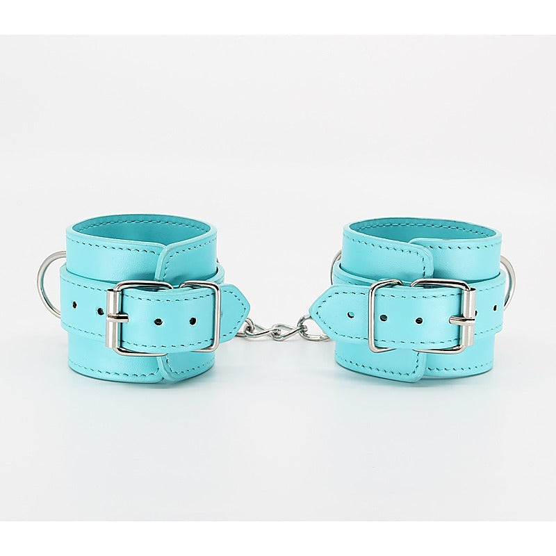 Turquoise Blue Faux Leather Wrist Cuffs by Berlin Baby - Cuffs And Restraints