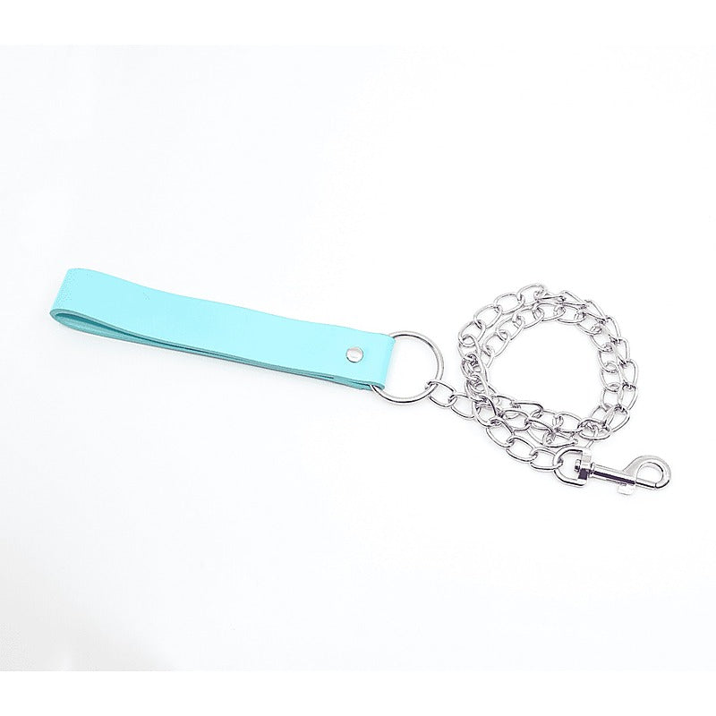 Turquoise Leather Handle Chain Lead by Berlin Baby - Collars and Leads