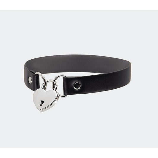 Heart Padlock Faux Leather Choker by Love In Leather - Collars and Leads