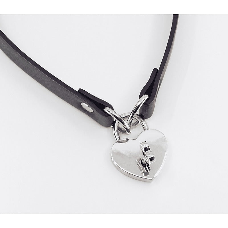 Heart Padlock Faux Leather Choker by Love In Leather - Collars and Leads
