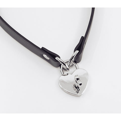 Heart Padlock Faux Leather Choker by Love In Leather - Collars and Leads