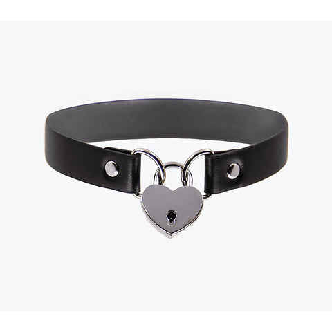 Heart Padlock Faux Leather Choker by Love In Leather - Collars and Leads