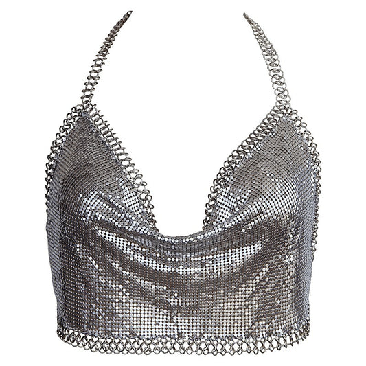 Cropped Halter Neck Top Silver by Muse Lingerie - Skirts And Club Wear