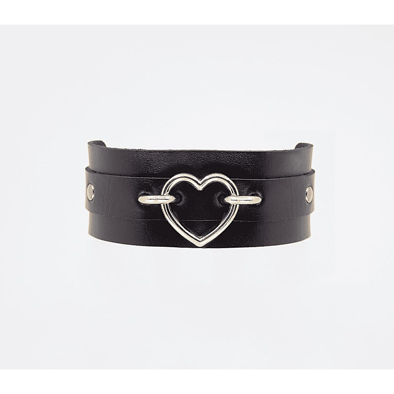Heart Embellishment Faux Leather Collar by Love In Leather - Collars and Leads