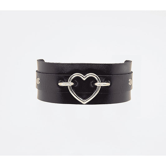 Heart Embellishment Faux Leather Collar by Love In Leather - Collars and Leads