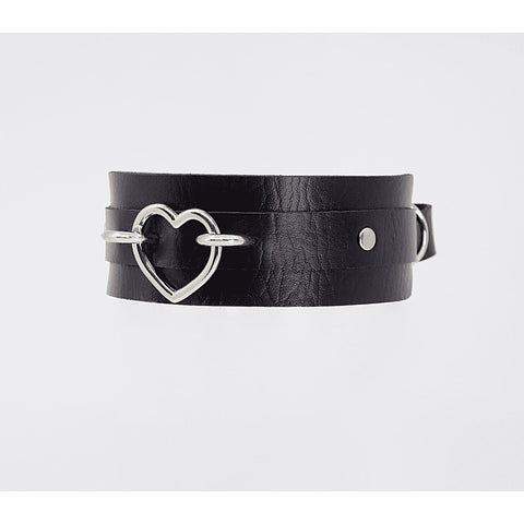 Heart Embellishment Faux Leather Collar by Love In Leather - Collars and Leads