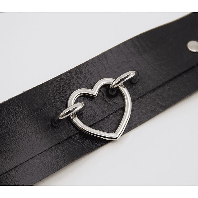 Heart Embellishment Faux Leather Collar by Love In Leather - Collars and Leads