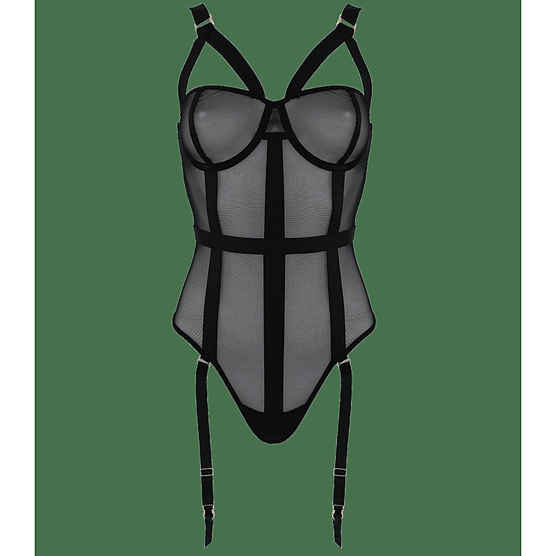 Black Mesh One Piece Women's Fetish Teddy by Muse - Her Fetish