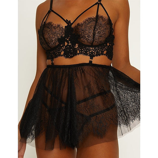 Floaty Women's Babydoll Silhouette Black by Muse - BabyDolls And Chemises