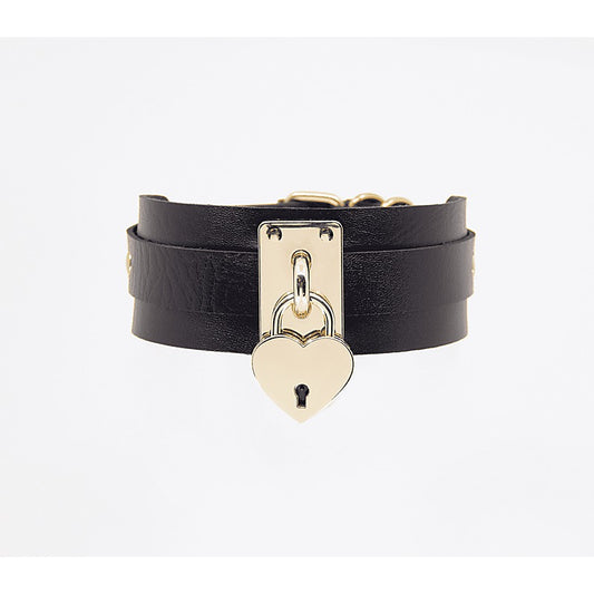 Heart Padlock Faux Leather Collar by Love In Leather - Collars and Leads