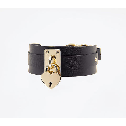 Heart Padlock Faux Leather Collar by Love In Leather - Collars and Leads