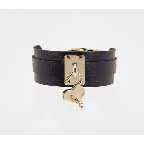 Heart Padlock Faux Leather Collar by Love In Leather - Collars and Leads