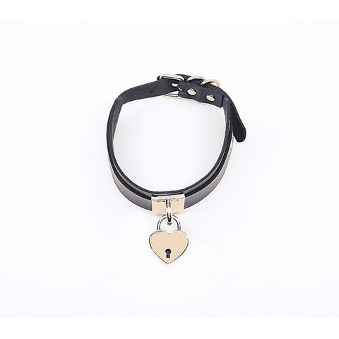 Heart Padlock Faux Leather Collar by Love In Leather - Collars and Leads