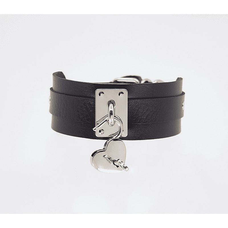 Heart Padlock Faux Leather Collar by Love In Leather - Collars and Leads