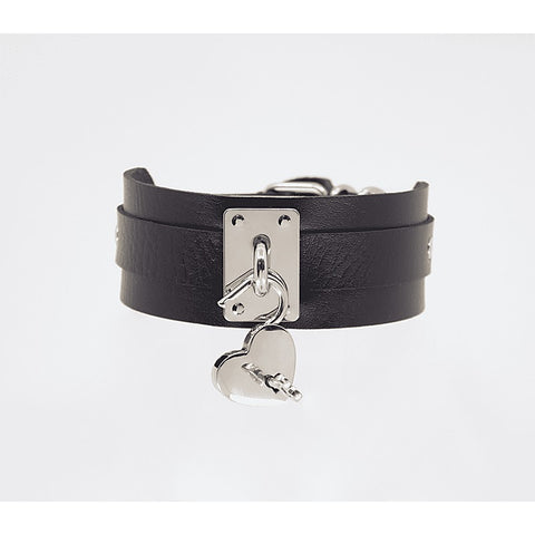 Heart Padlock Faux Leather Collar by Love In Leather - Collars and Leads