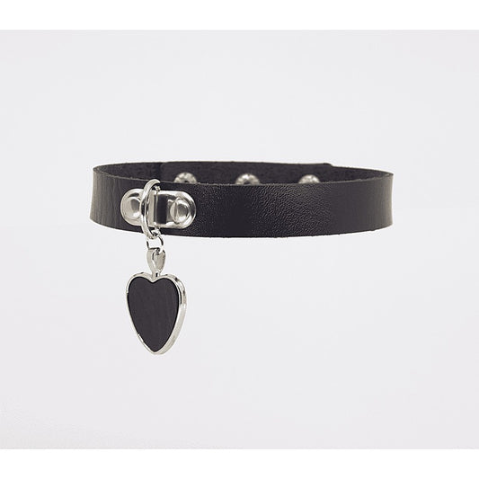 Heart Pendant Faux Leather Choker by Love In Leather - Collars and Leads