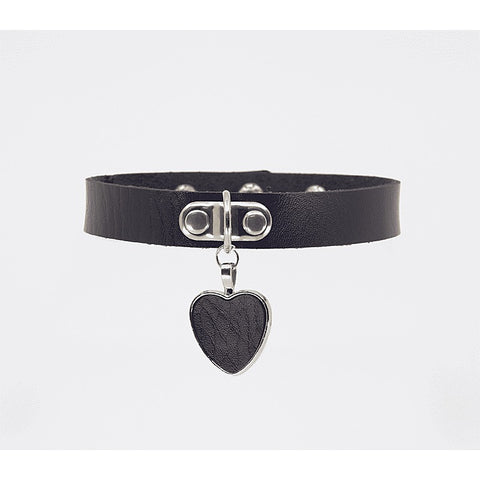 Heart Pendant Faux Leather Choker by Love In Leather - Collars and Leads