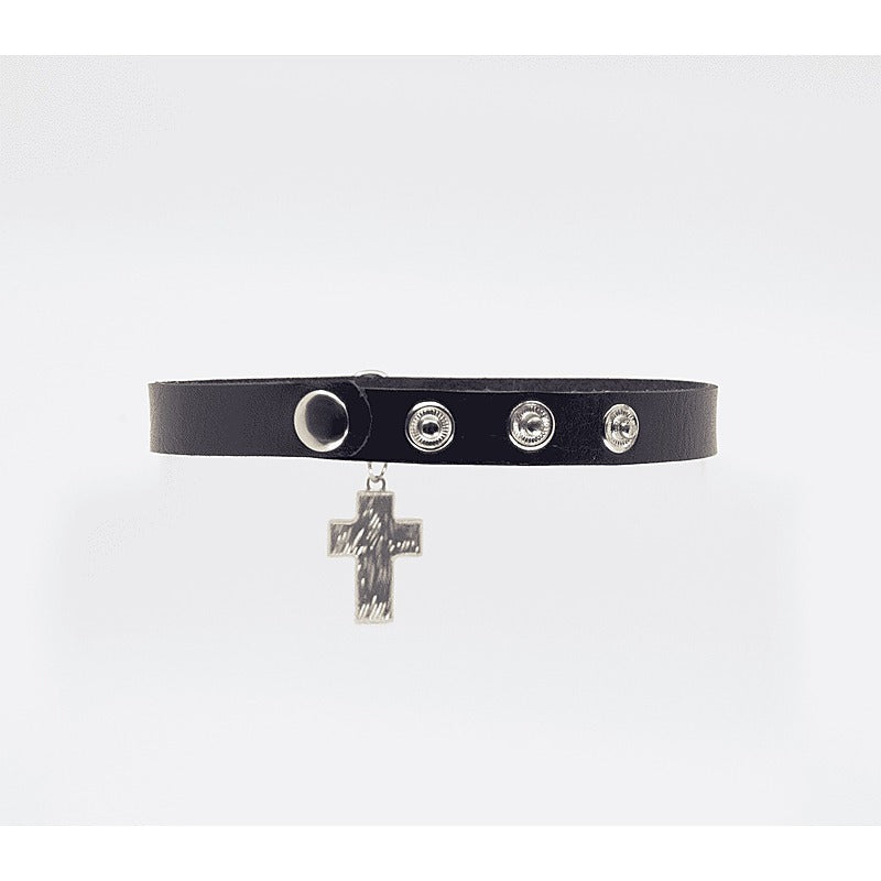 Cross Pendant Faux Leather Choker by Love In Leather - Collars and Leads