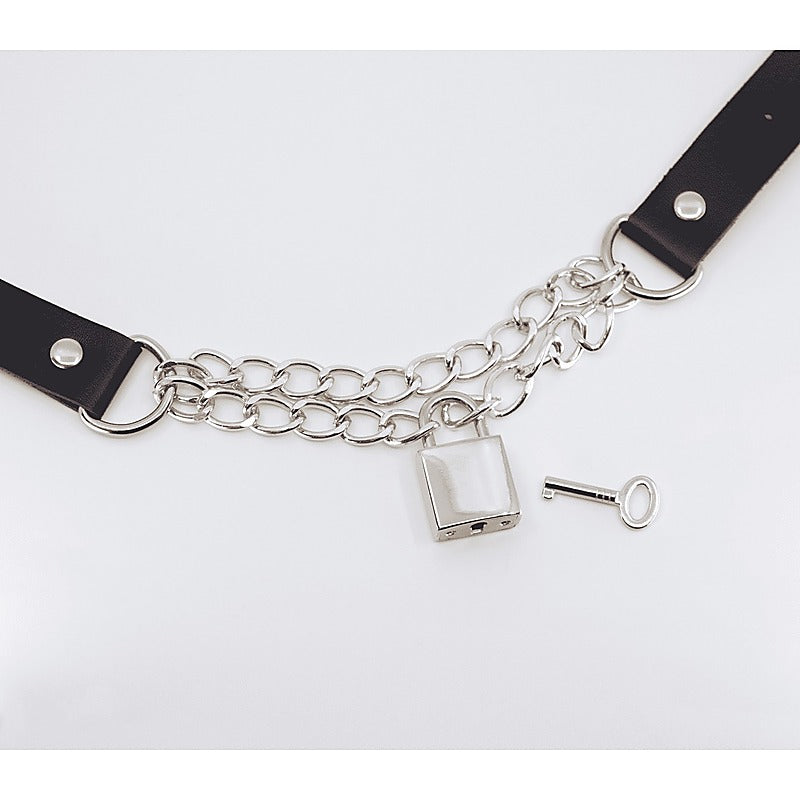 Chain Padlock Faux Leather Choker by Love In Leather - Collars and Leads