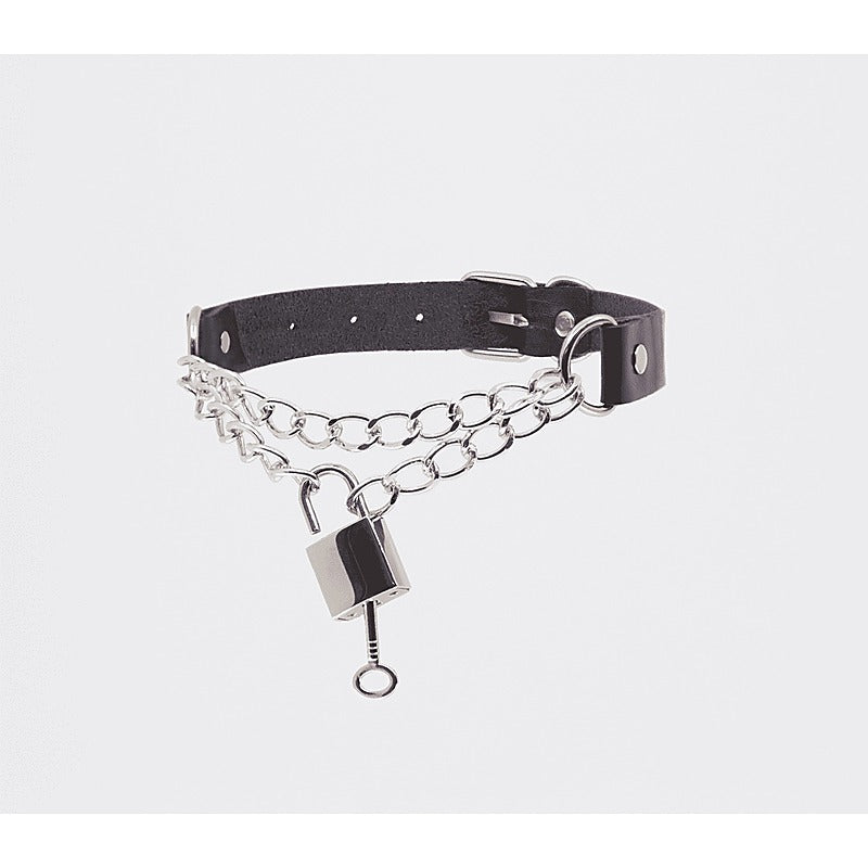 Chain Padlock Faux Leather Choker by Love In Leather - Collars and Leads