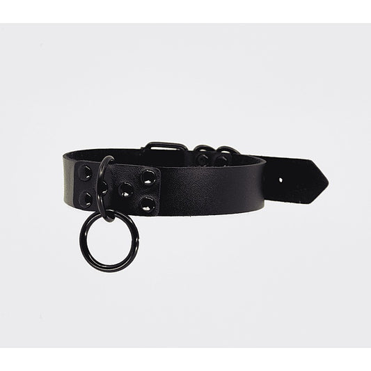 Black Ring Leather BDSM Choker by Love In Leather - Collars and Leads