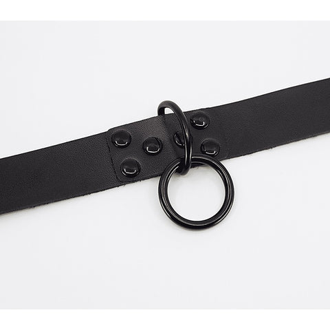 Black Ring Leather BDSM Choker by Love In Leather - Collars and Leads