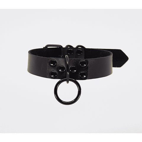 Black Ring Leather BDSM Choker by Love In Leather - Collars and Leads