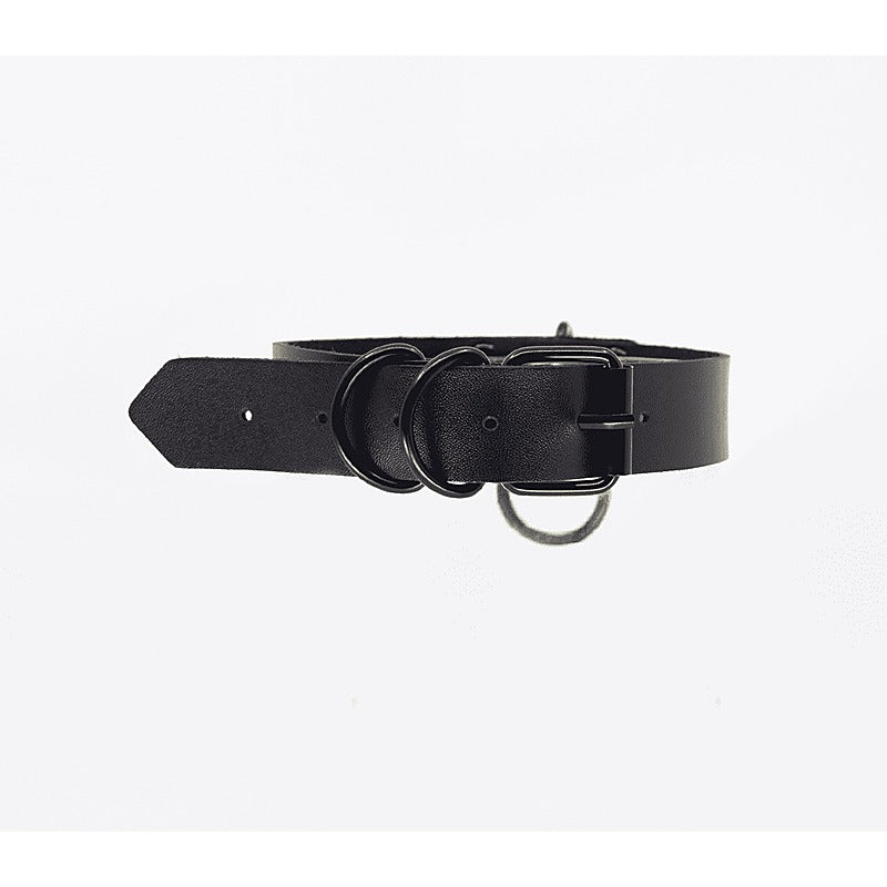 Black Ring Leather BDSM Choker by Love In Leather - Collars and Leads