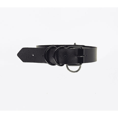 Black Ring Leather BDSM Choker by Love In Leather - Collars and Leads